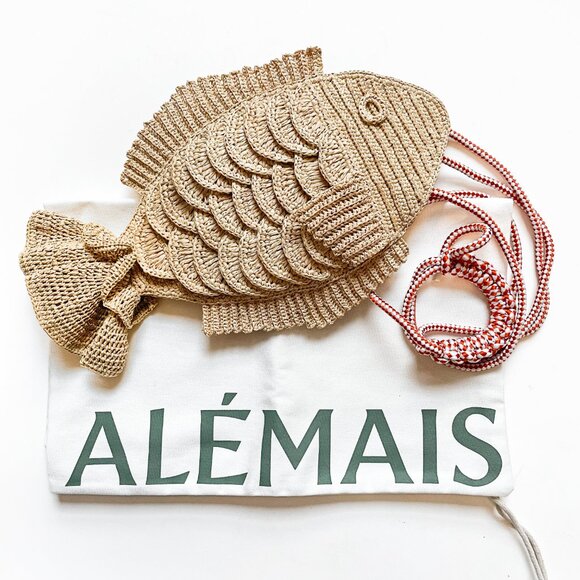 Alemais Horizon Raffia Fish Crossbody Bag Natural NEW NWT - Picture 3 of 10